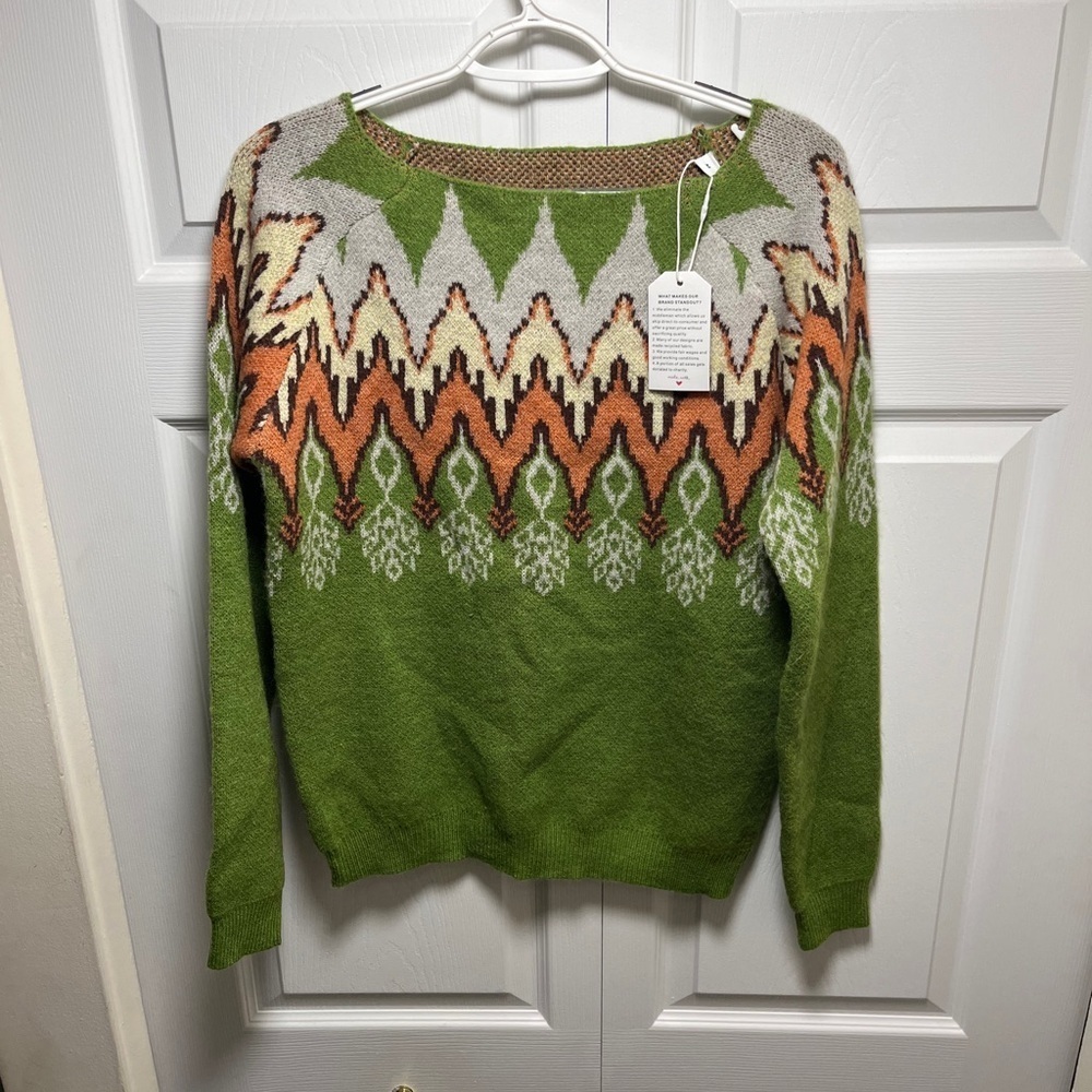 Green and Orange Geometric Sweater